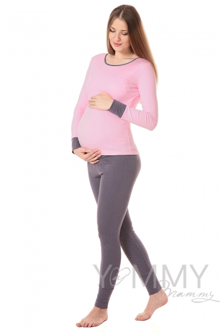 Комплект для дома серый / розовый горошек