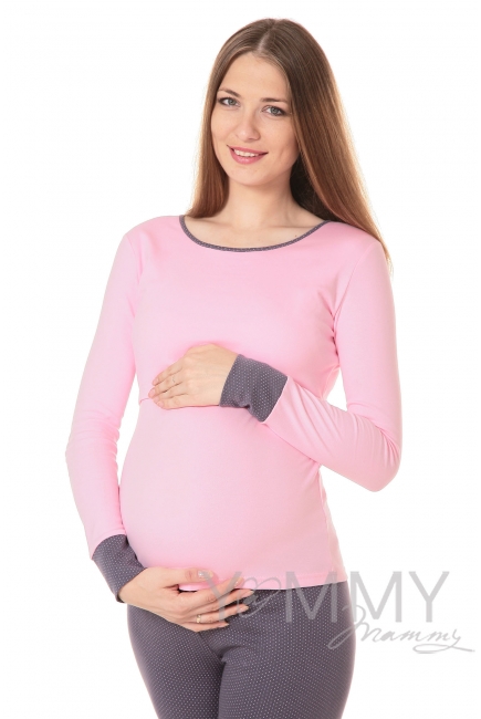 Комплект для дома серый / розовый горошек