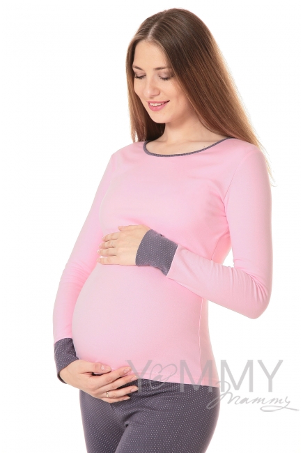 Комплект для дома серый / розовый горошек