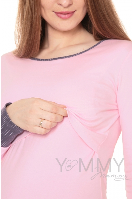 Комплект для дома серый / розовый горошек