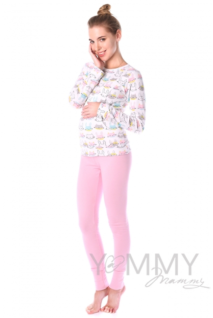 Комплект для дома розовый с принтом "зайчики/котики"