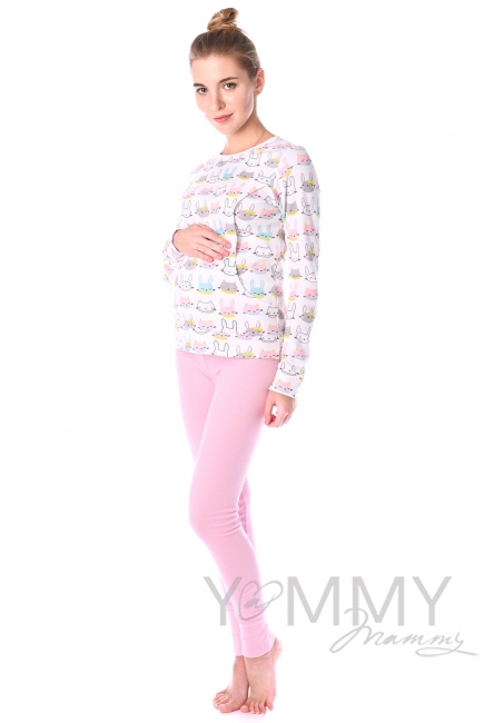 Комплект для дома розовый с принтом "зайчики/котики"