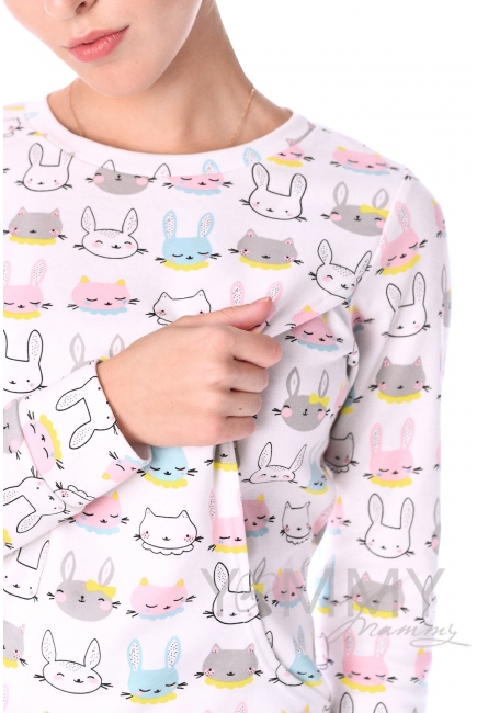 Комплект для дома розовый с принтом "зайчики/котики"