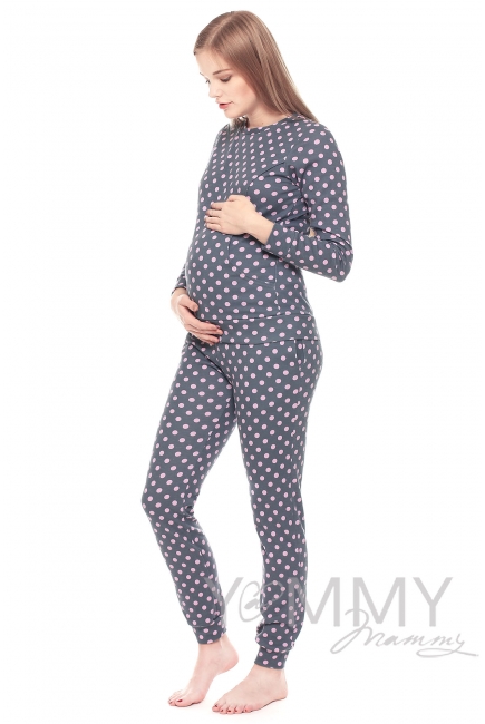 Комплект для дома серый с принтом розовый горох