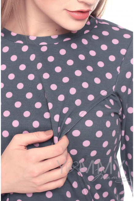 Комплект для дома серый с принтом розовый горох