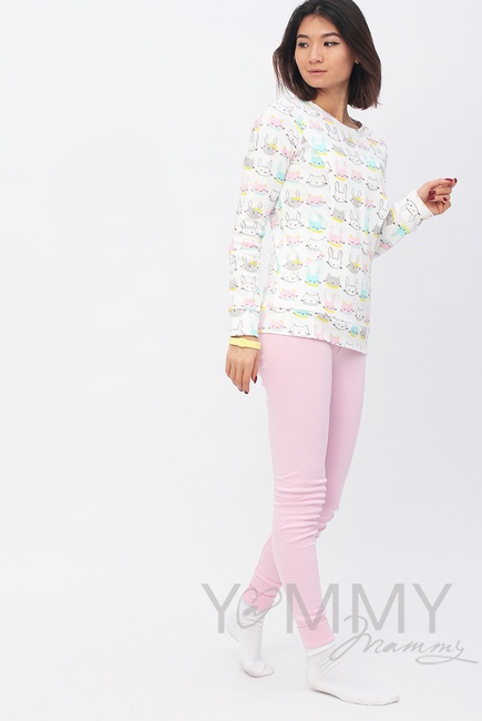 Комплект для дома розовый с принтом "зайчики/котики"