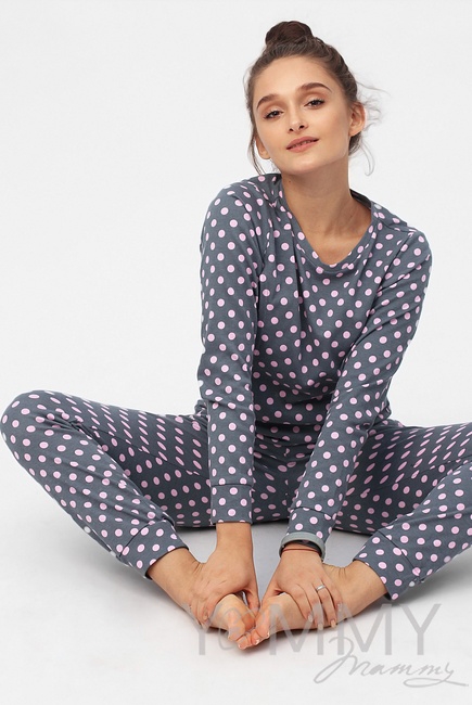 Комплект для дома серый с принтом розовый горох