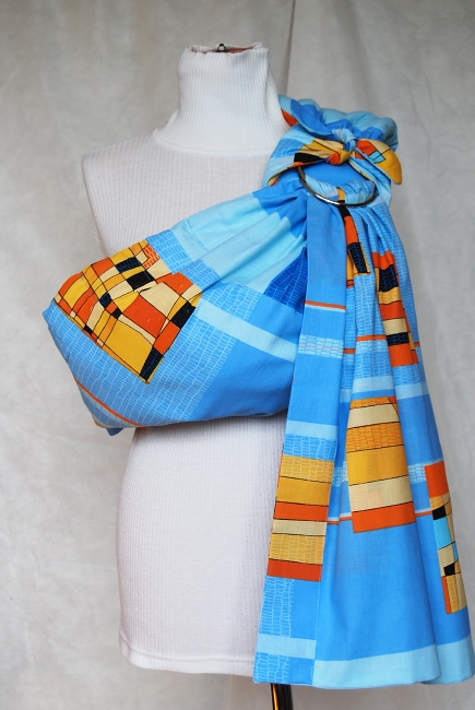 Слинг с кольцами Баюшка двуслойный, Голубая абстракция