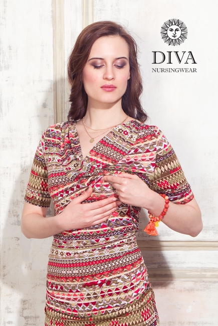 Платье для кормящих и беременных Diva Nursingwear Lucia кор.рукав, принт Etna
