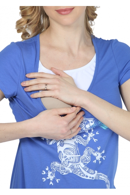 Футболка "Агна" синяя для беременных и кормящи