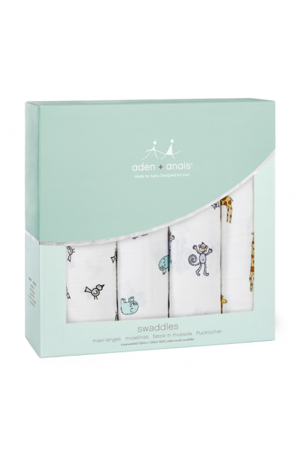 Муслиновые пеленки для новорожденных Aden&Anais, большие, набор 4, Jungle Jam