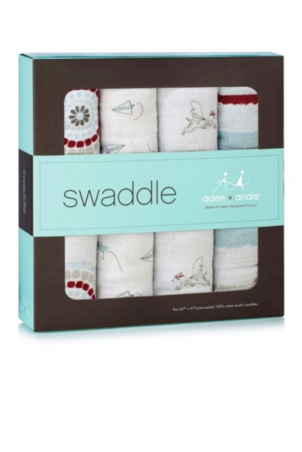 Aden&Anais набор 4 больших муслиновых пеленок, Liam the Brave (храбрый пес)