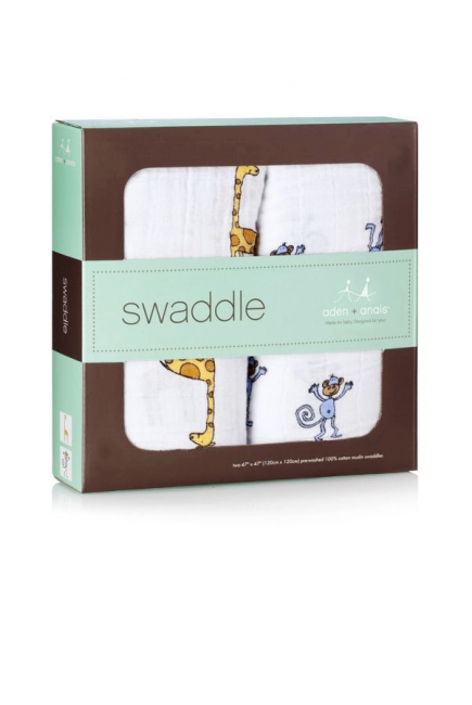 Aden&Anais набор 2 больших муслиновых пеленок, Jungle Jam (джунгли)