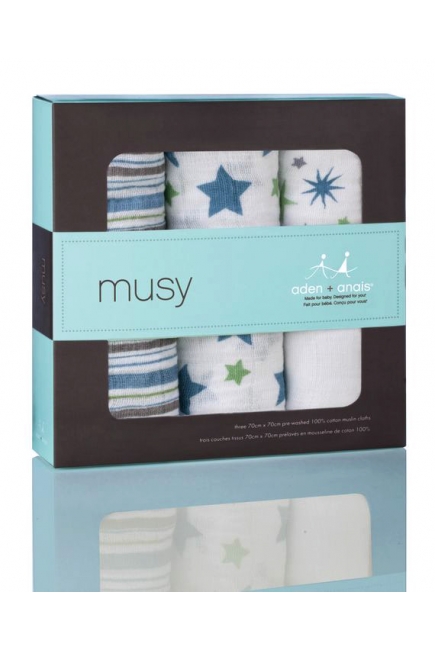 Aden&Anais набор 3 средних муслиновых пеленок, Prince Charming (принц)