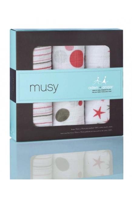 Aden&Anais набор 3 средних муслиновых пеленок, Star Light (звездный свет)