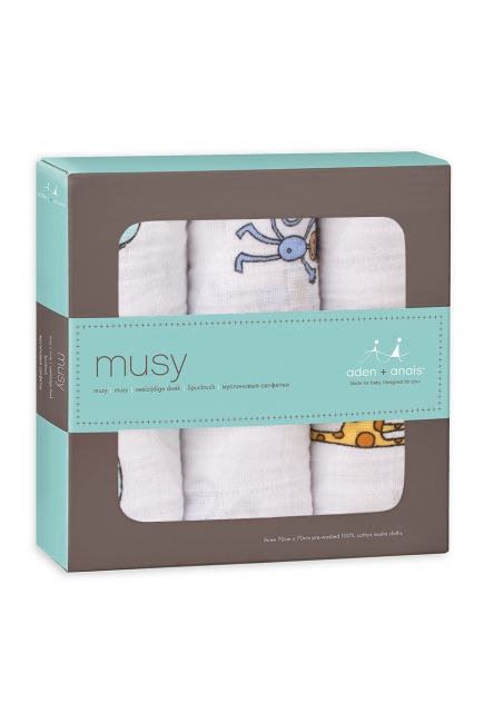 Муслиновые пеленки для новорожденных Aden&Anais средние, набор 3, Jungle Jam
