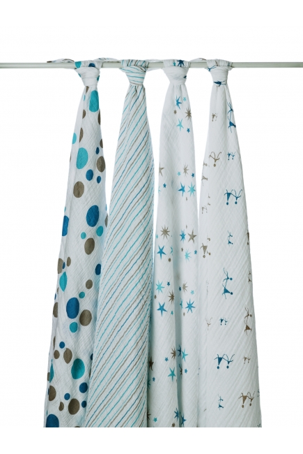 Aden&Anais набор 4 больших муслиновых пеленок, Star Bright (звездное небо)