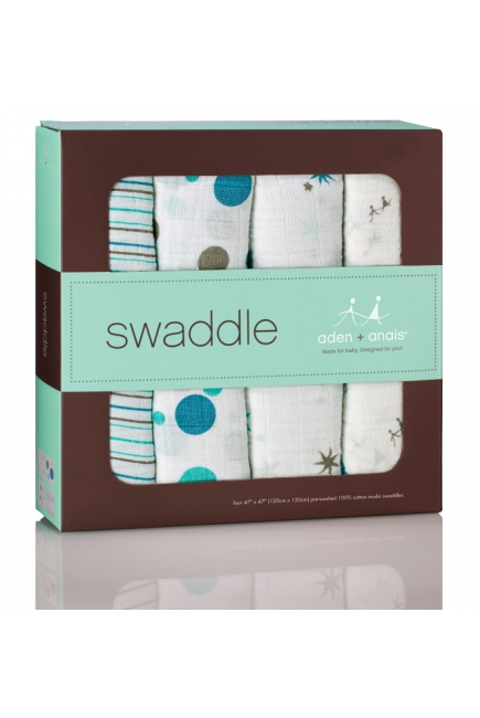 Aden&Anais набор 4 больших муслиновых пеленок, Star Bright (звездное небо)
