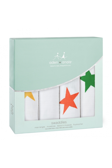 Муслиновые пеленки для новорожденных Aden&Anais, большие, набор 4, Super Star
