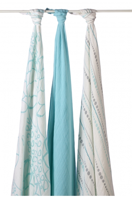 Бамбуковые пеленки для новорожденных Aden&Anais большие, набор 3, Azure