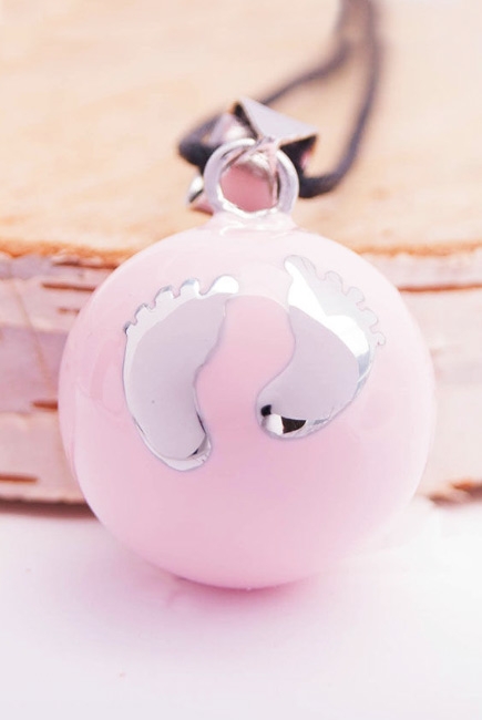 Кулон для беременных колокольчик бола, розовый с серебрянными ножками