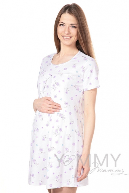 Сорочка с сиреневым цветочным принтом