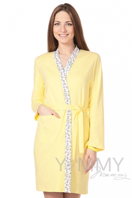 Комплект халат с сорочкой желтый с цветочками