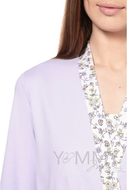 Халат лаванда с отделкой цветочный принт