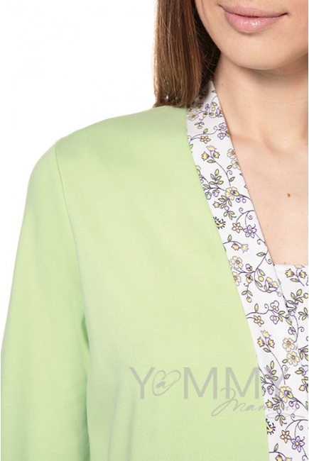 Халат фисташковый с отделкой цветочный принт