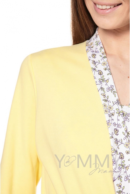 Халат желтый с отделкой цветочный принт