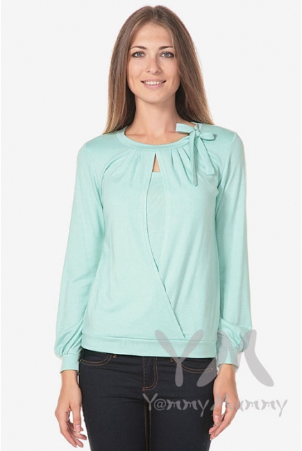 Блуза для беременных и кормящих с бантом, цвет ментол