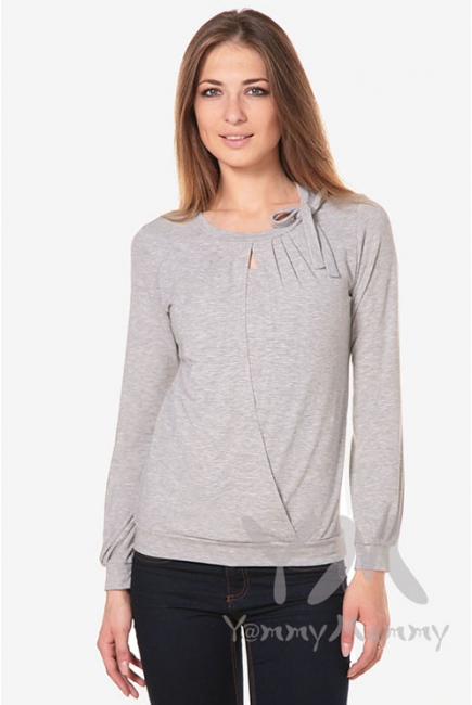 Блуза для беременных и кормящих с бантом, цвет светло-серый меланж