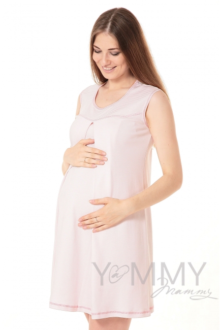 Комплект халат с сорочкой розовый/белая полоска