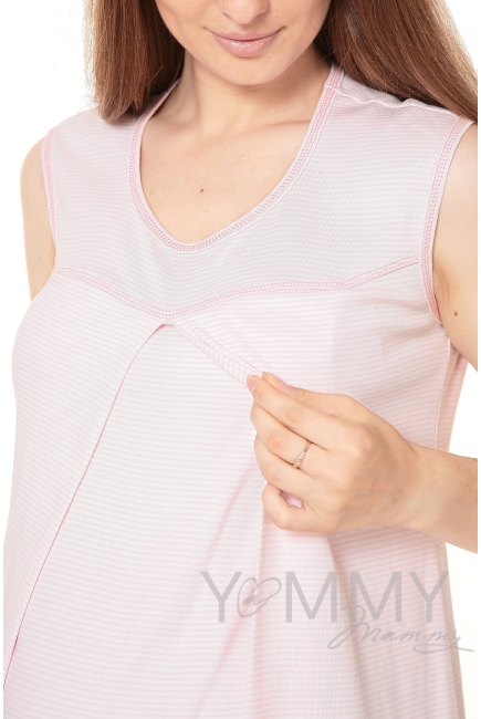 Комплект халат с сорочкой розовый/белая полоска