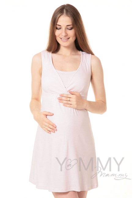 Комплект халат с сорочкой розовый с белой полоской