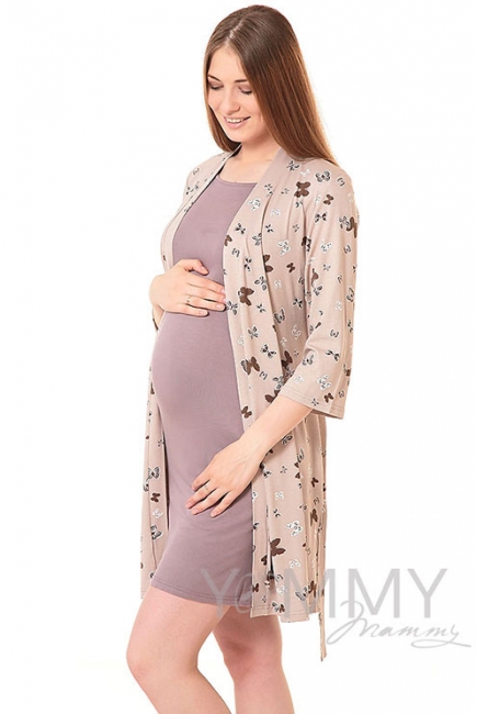 Халат бежевый / бабочки