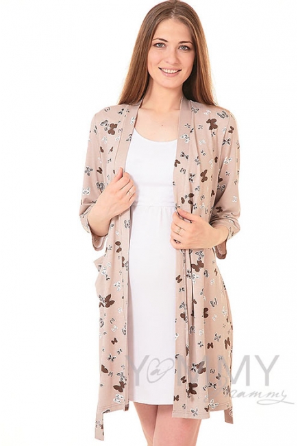 Халат бежевый / бабочки