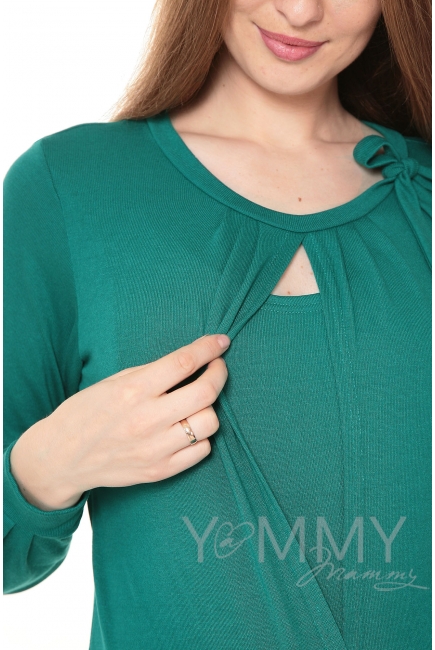 Блуза для беременных и кормящих с бантом, цвет изумруд