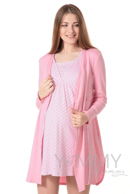 Комплект халат с сорочкой розовый "зиг-заг"