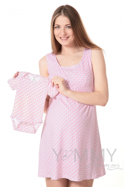 Комплект халат с сорочкой розовый "зиг-заг"