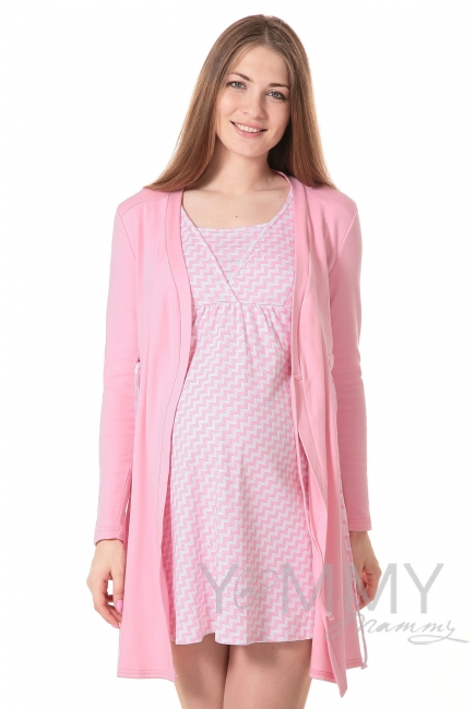 Комплект халат с сорочкой розовый "зиг-заг"