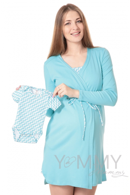 Комплект халат с сорочкой бирюзовый "зиг-заг"