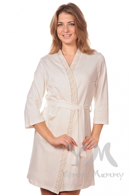 Комплект халат с сорочкой экрю/бежевые цветы
