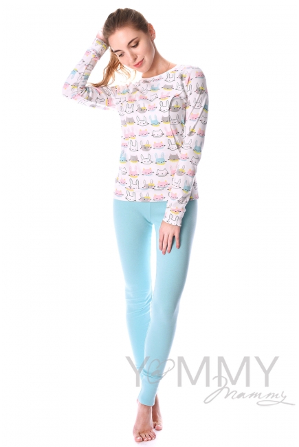 Комплект для дома ментол с принтом "зайчики/котики"