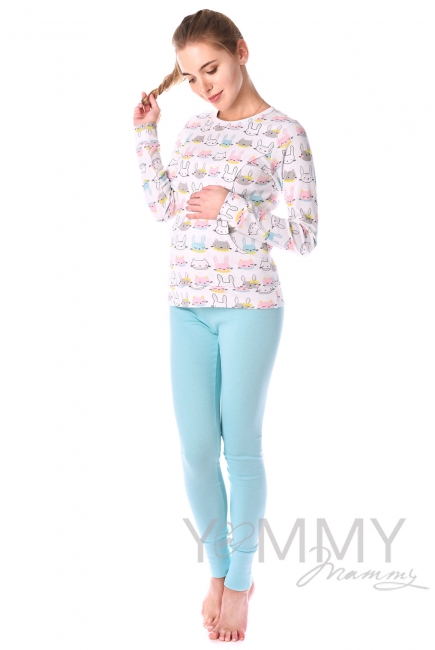 Комплект для дома ментол с принтом "зайчики/котики"