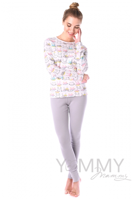 Комплект для дома серый с принтом "зайчики/котики"