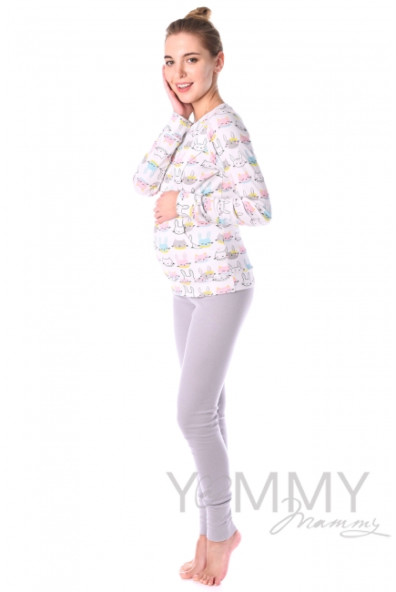 Комплект для дома серый с принтом "зайчики/котики"