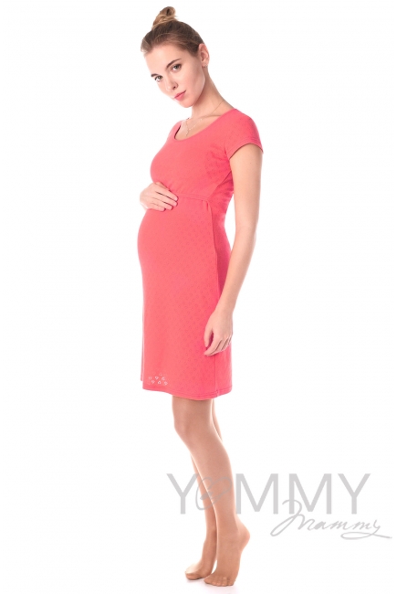 Платье для дома и сна ажурное коралл
