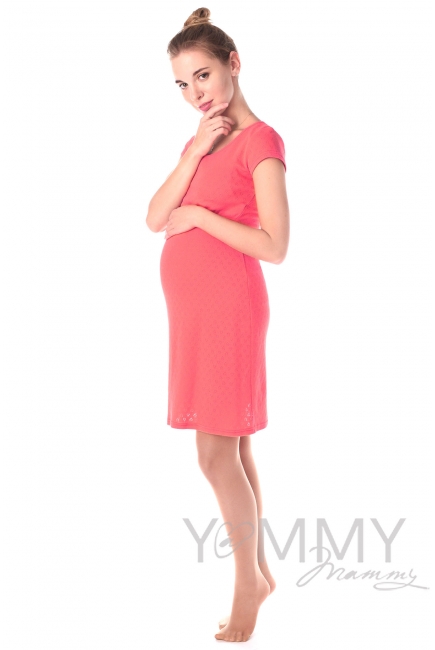 Платье для дома и сна ажурное коралл