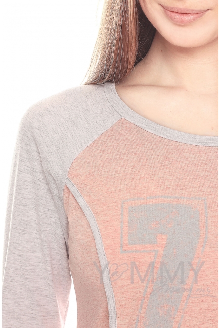 Платье для дома и сна розовый меланж / серый с принтом